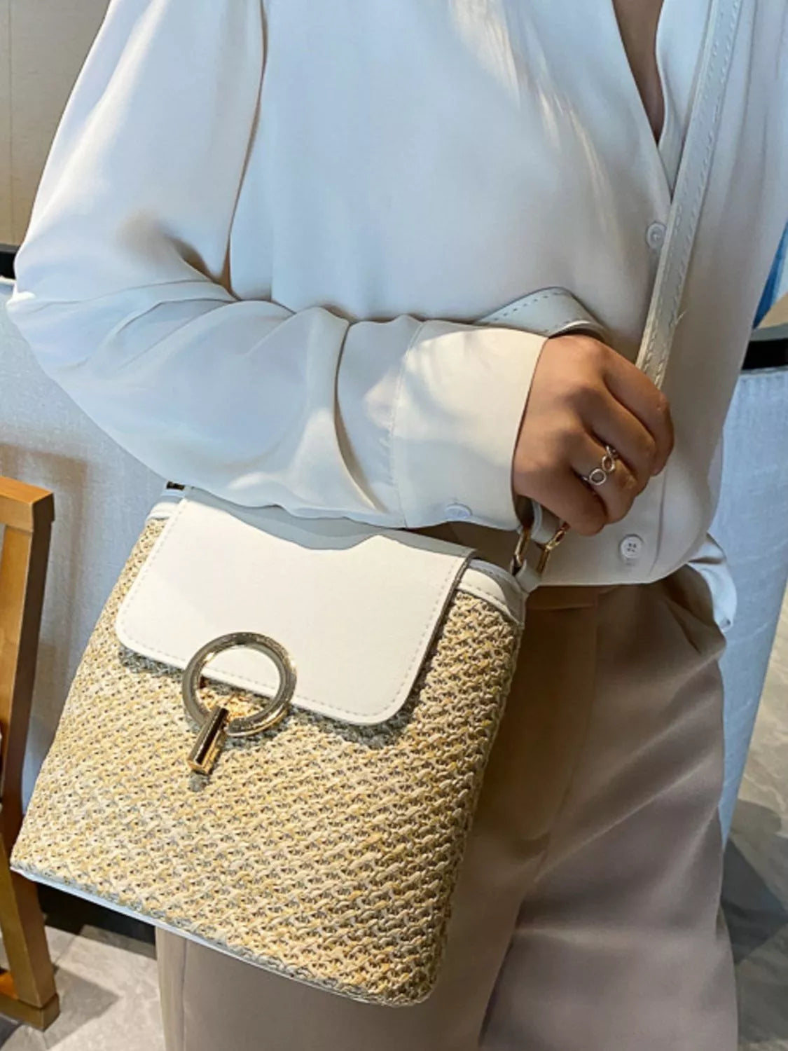 Woven Straw Crossbody Bag Pastel  Blue / One Size 