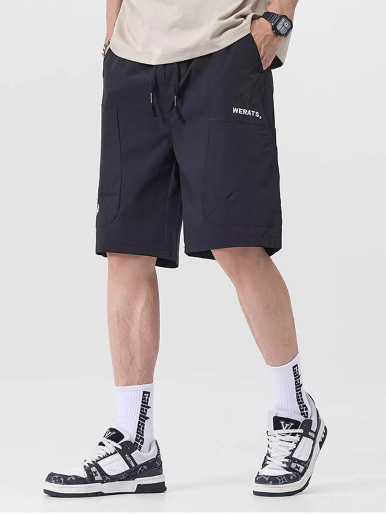 Men's Plus Size Drawstring Cargo Shorts Light Military Green / M 
