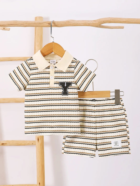 Children's Striped Short Sleeve Polo and Pants Set Stripe / 6-9M 