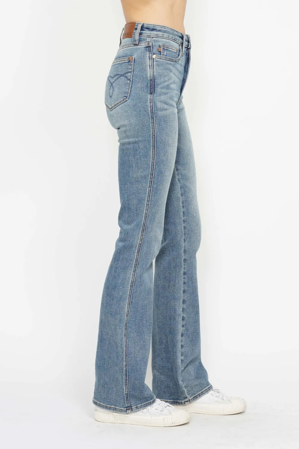 Judy Blue Full Size Tummy Control Back Embroidered Pocketed Bootcut Jeans Plus Size SHORT INSEAM / 0/24 