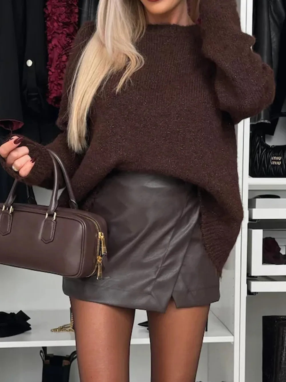 Bow Slit Back Round Neck Sweater Rust / S 