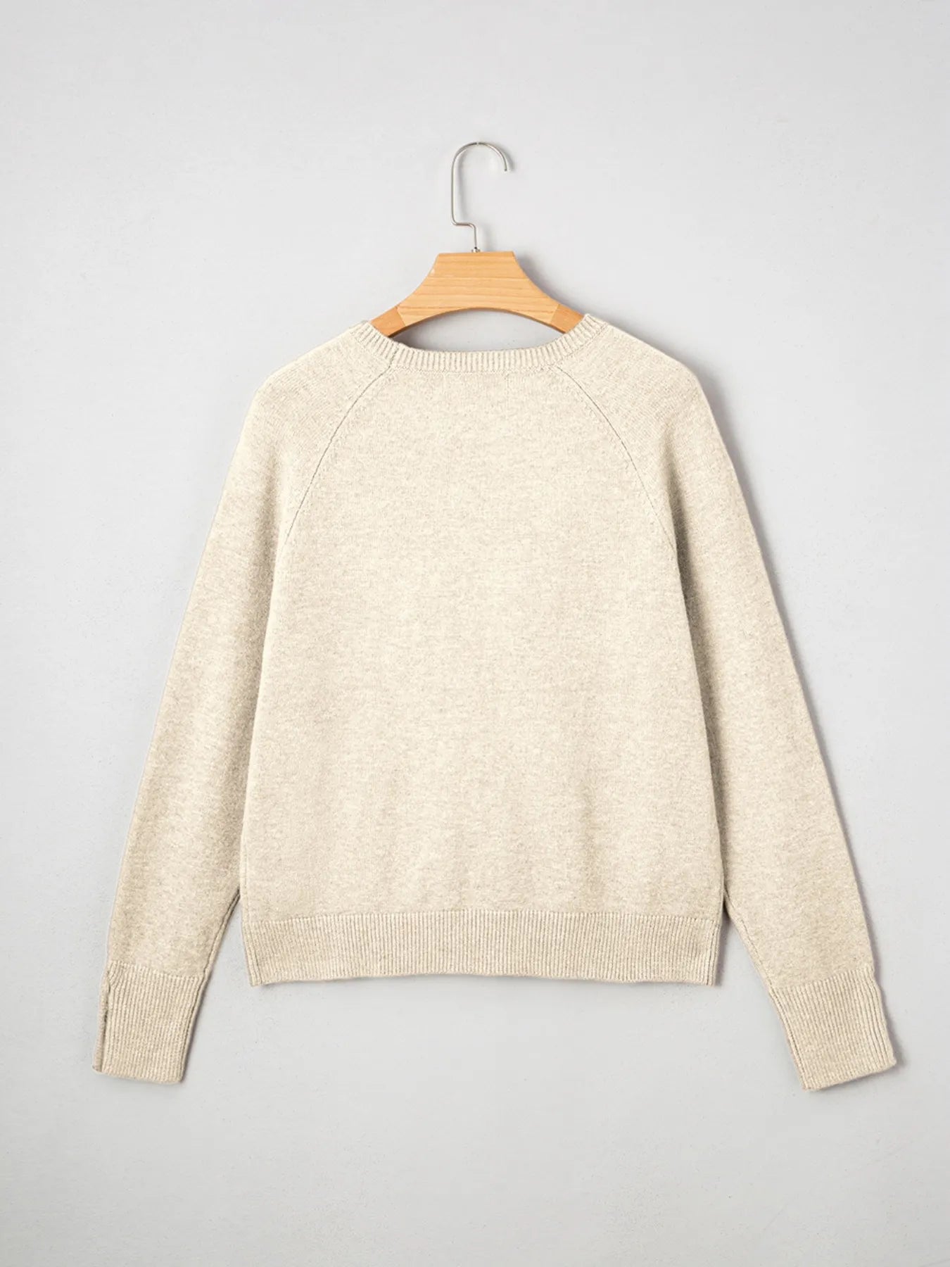 Crew Neck Long Sleeve Sweater Khaki / S 