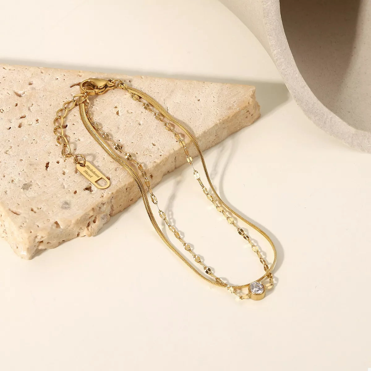 18K Gold-Plated Zircon Double Layered Bracelet Gold / One Size 