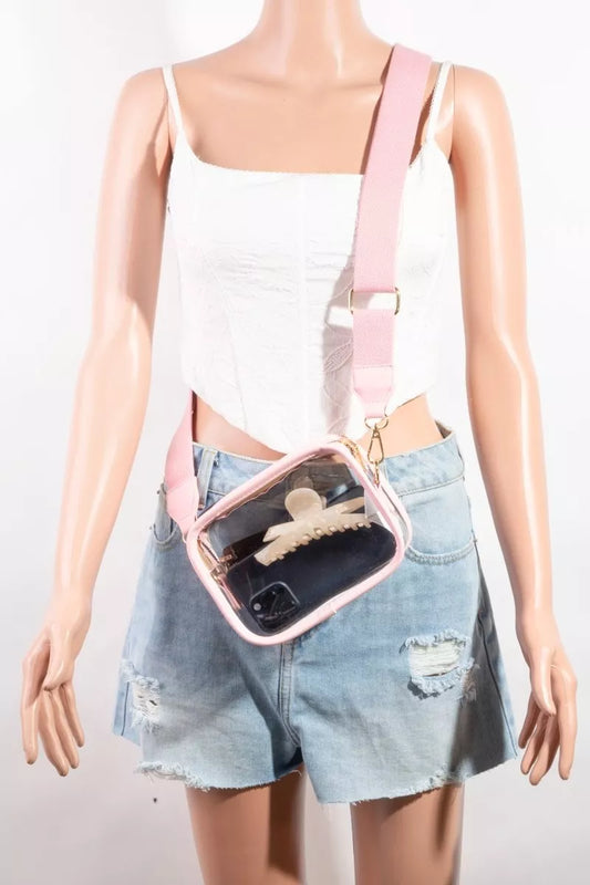 Fame PVC Clear Rectangular Crossbody Bag Blush Pink / one size 