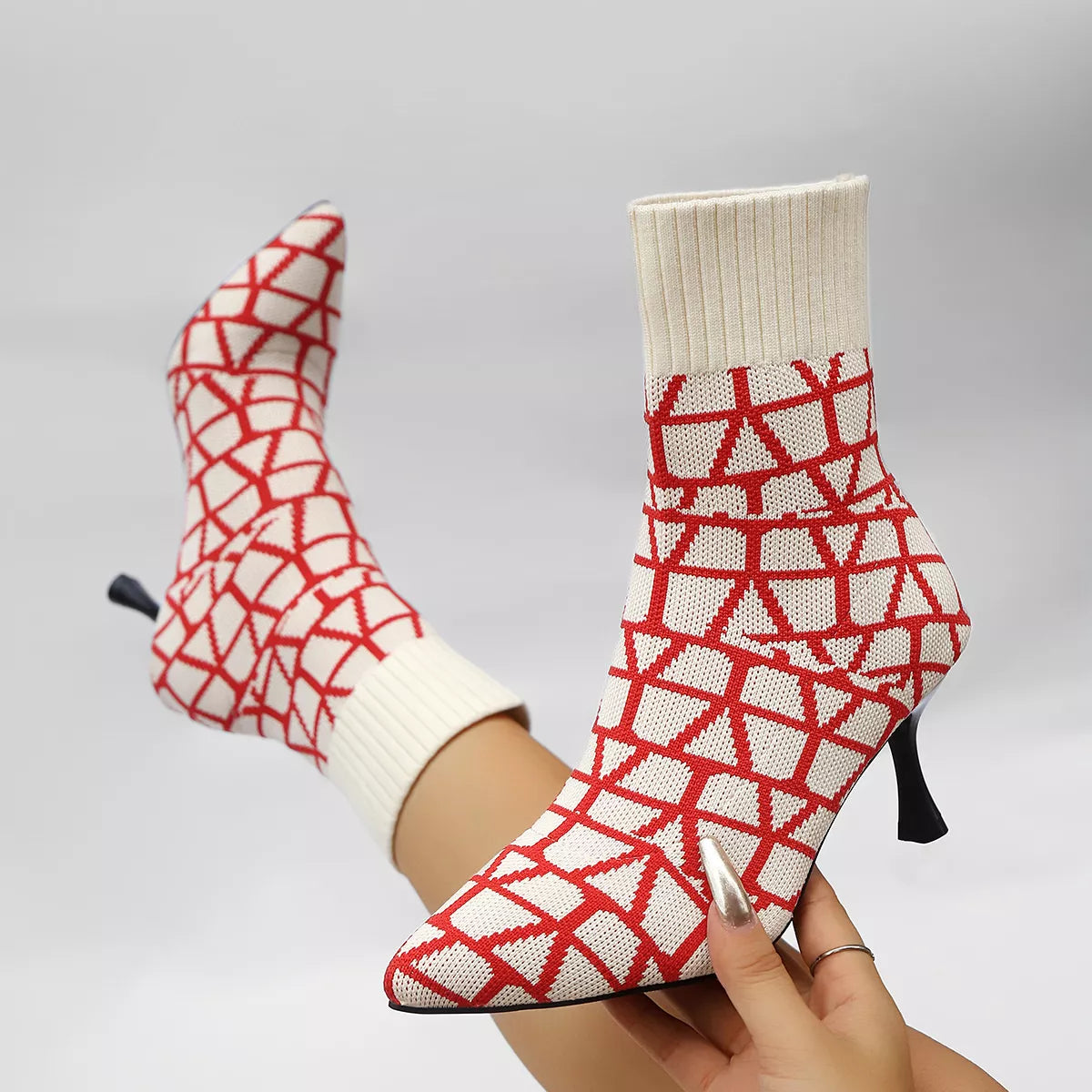 Mesh Point Toe Stiletto Boots Black / 36 
