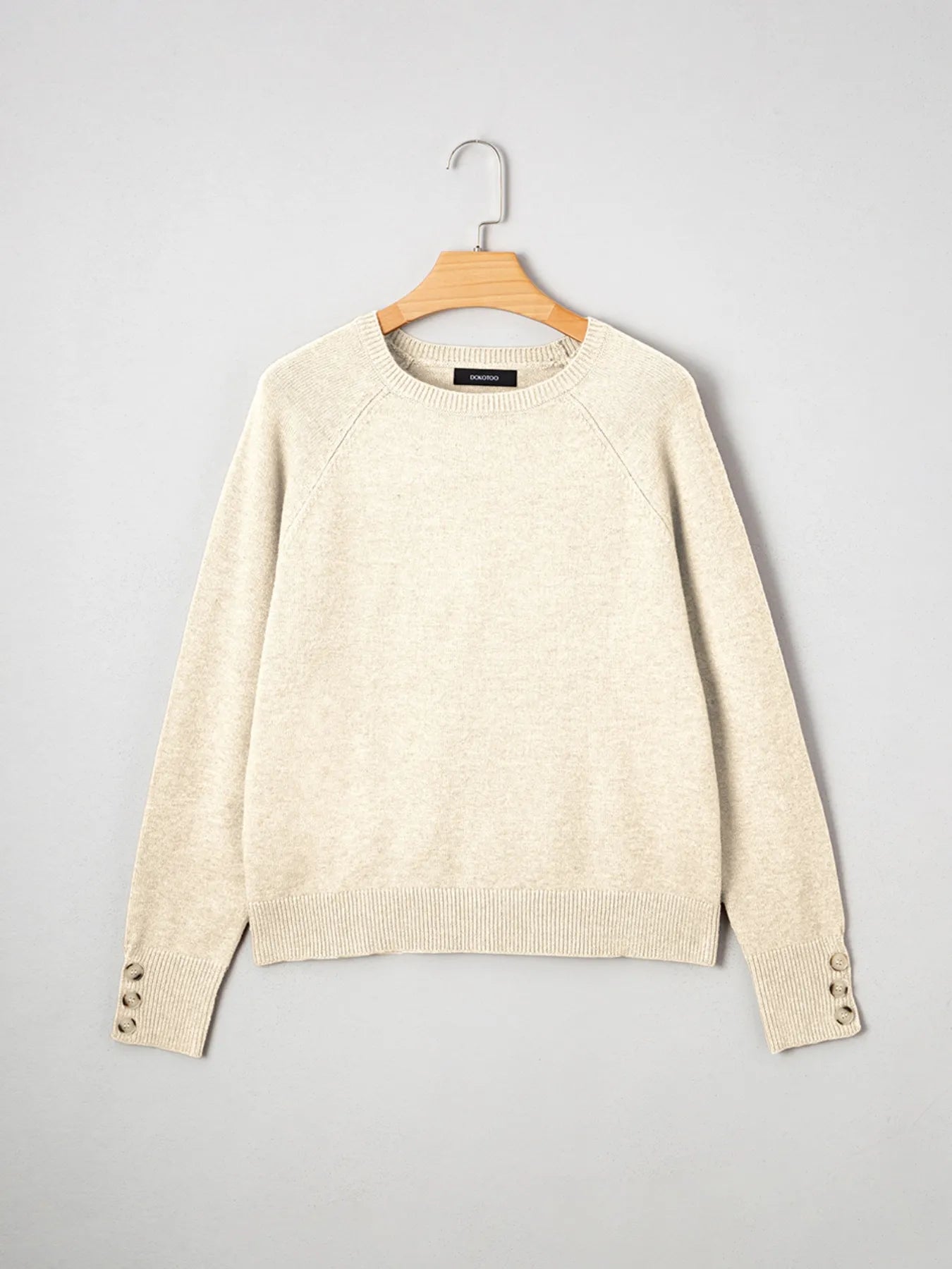 Crew Neck Long Sleeve Sweater Khaki / S 