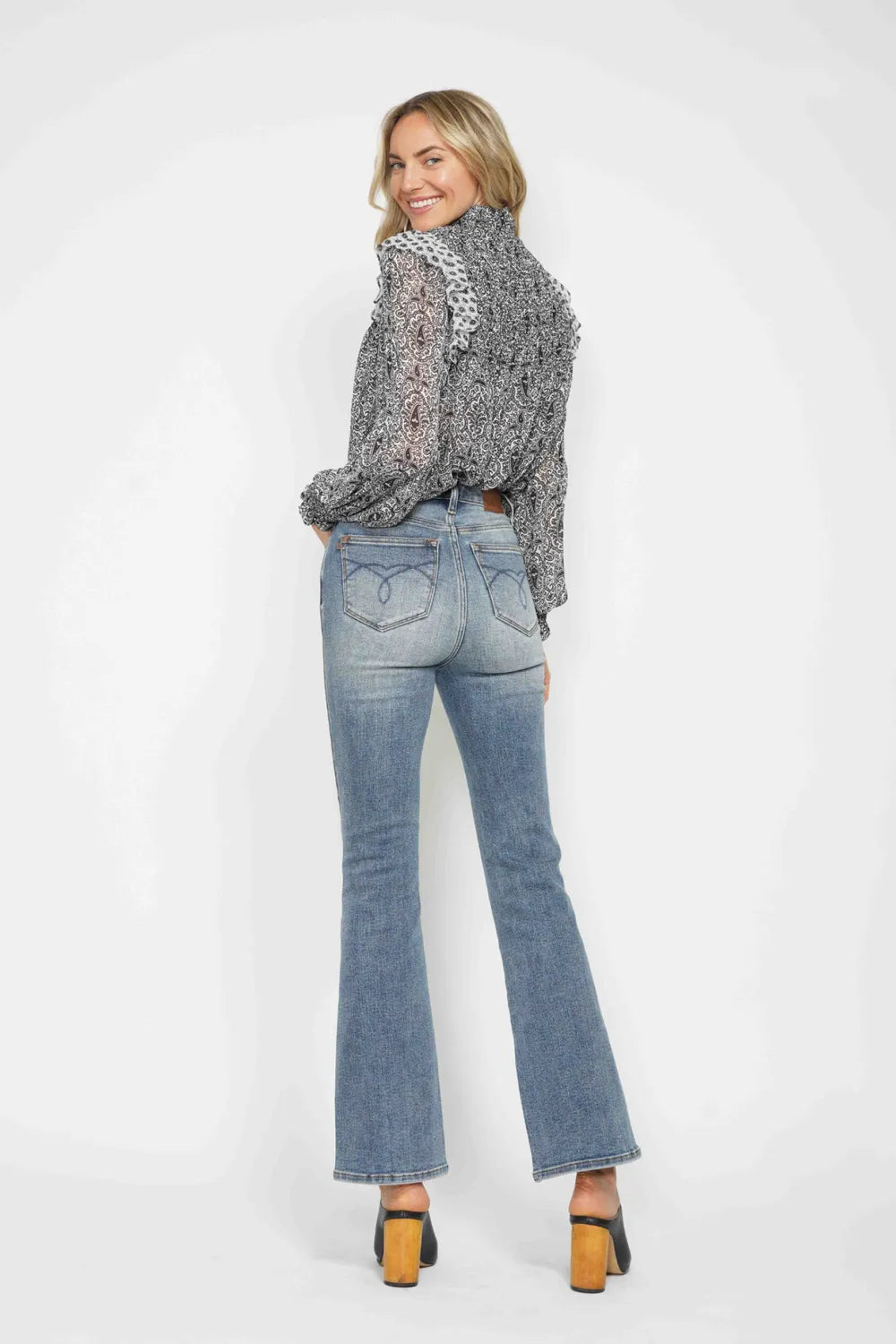 Judy Blue Full Size Tummy Control Back Embroidered Pocketed Bootcut Jeans Plus Size SHORT INSEAM / 0/24 