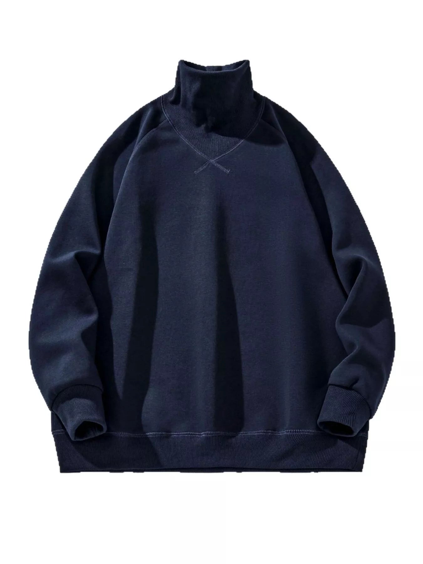 Men's Plus Size Turtleneck Long Sleeve Sweatshirt Deep Navy Blue / M 