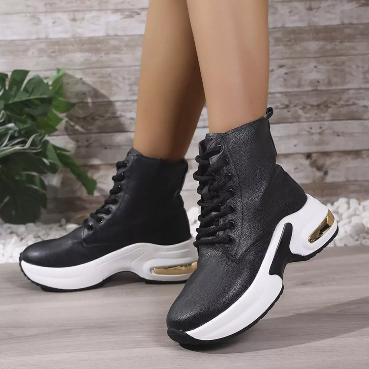 Lace Up Platform Ankle Boots Green / 35 