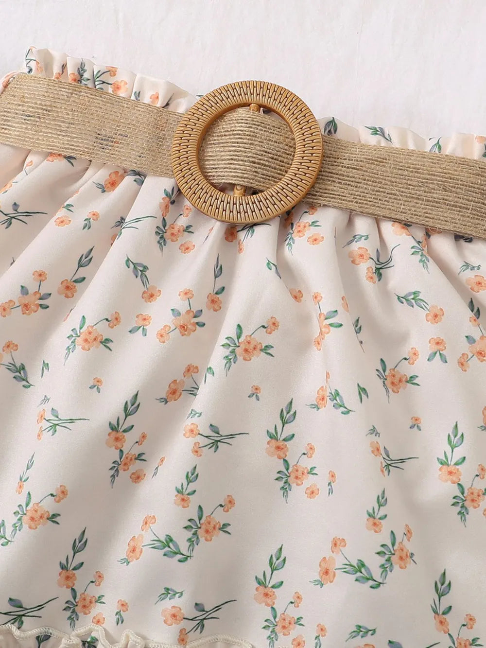 Single Shoulder Top and Printed Skirt Set Tan / 18-24M 