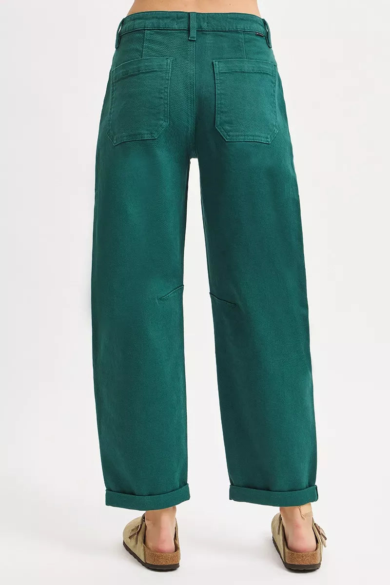 RISEN High Rise Ankle Cuffed Barrel Pants HUNTER GREEN / 0 