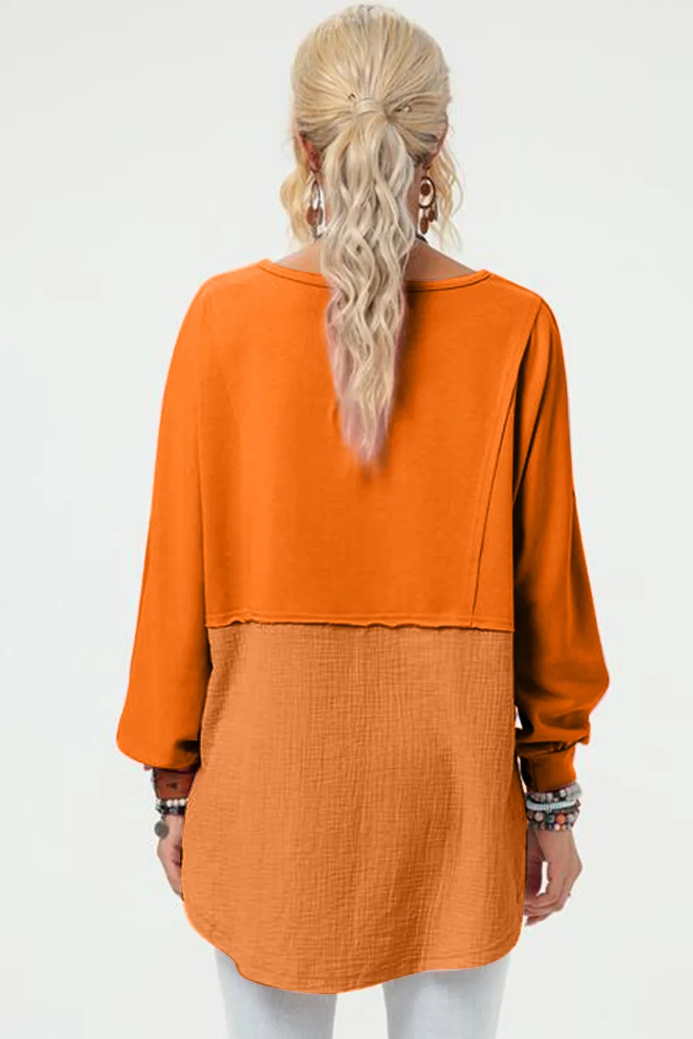 Double Take Full Size Long Sleeve High-Low T-Shirt Tangerine / S 