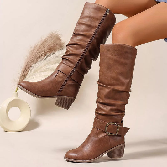 Round Toe Block Heels Boots Style A / 36 