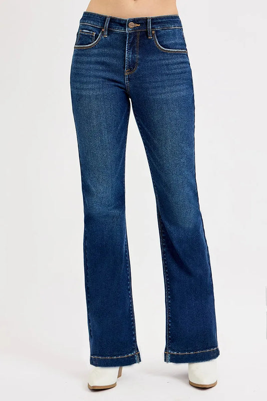 RISEN Full SIze Tummy Control Mid Rise Flare Jeans Plus SIze DARK / 0 