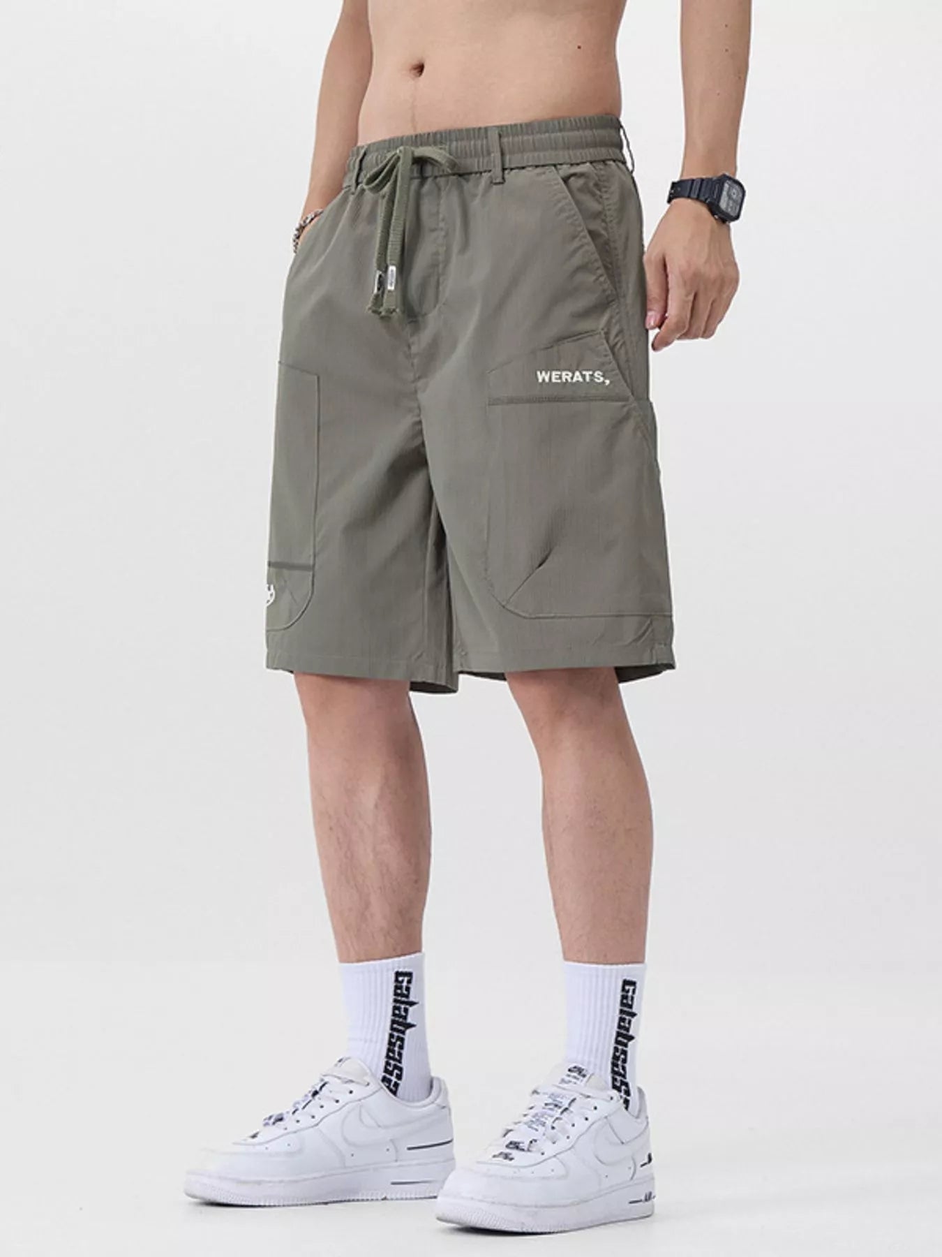 Men's Plus Size Drawstring Cargo Shorts Light Military Green / M 