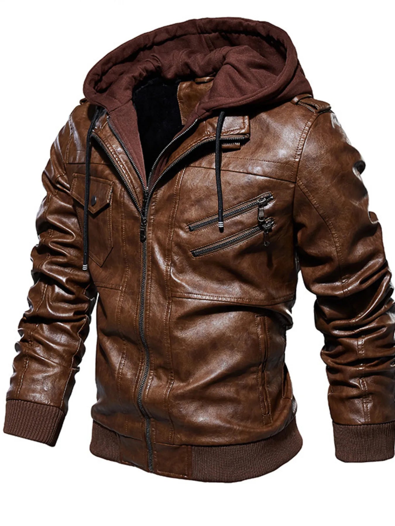 Men's Plus Size Zip Up Drawstring Hooded Jacket Khaki / M 