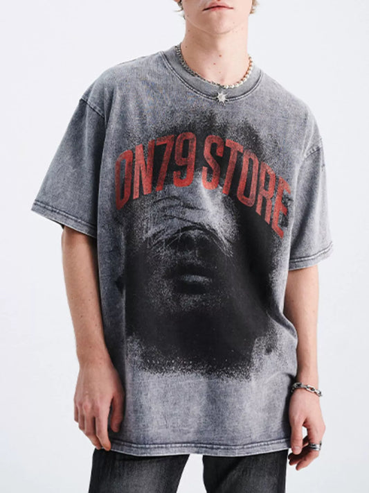 Men's Graphic Round Neck Short Sleeve T-Shirt Silver Gray / M 