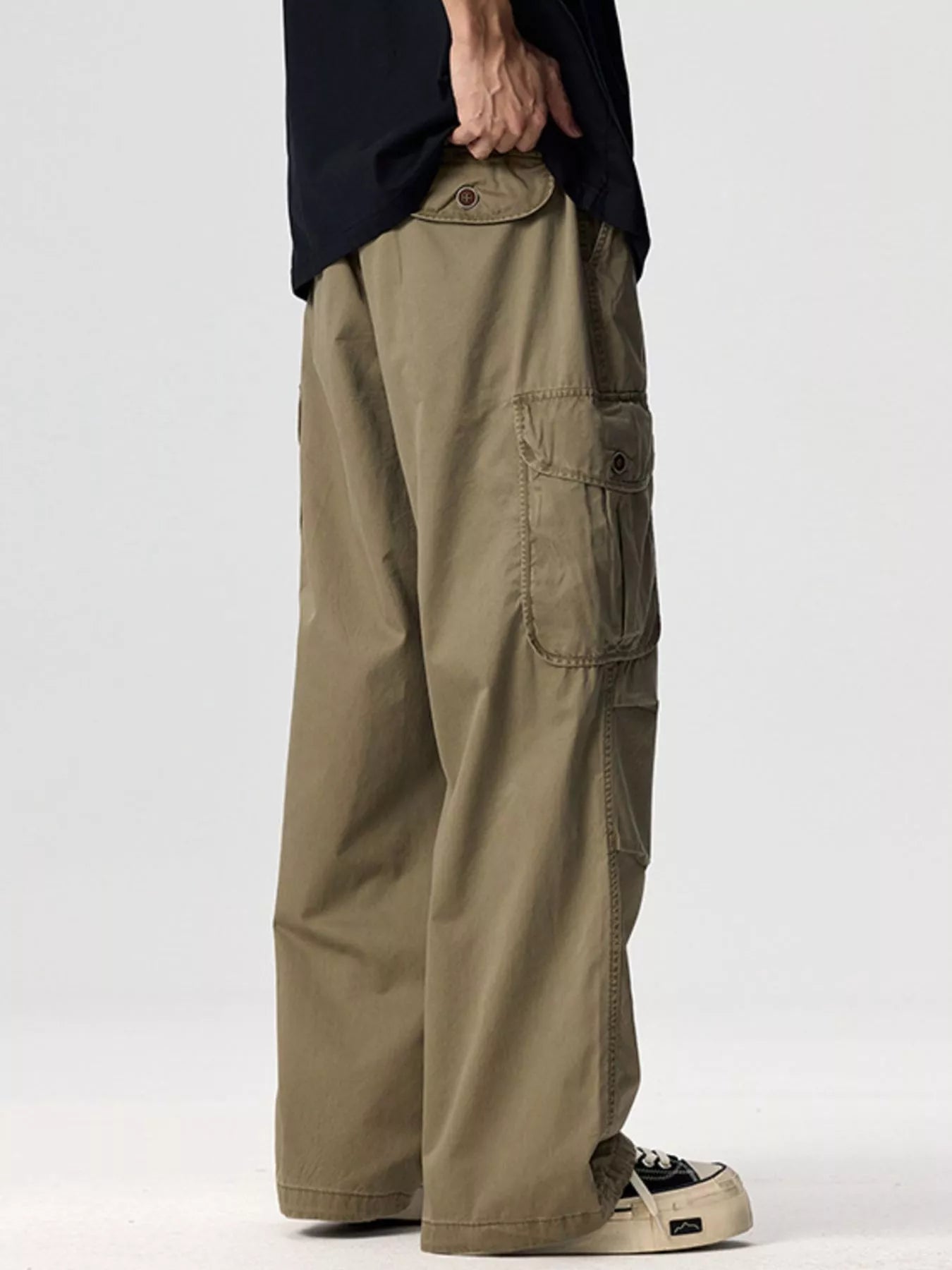 Men's Plus Size Drawstring Wide Leg Cargo Pants Deep Khaki / M 