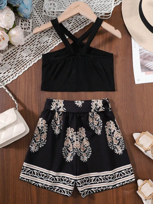 Children's Cami and Printed Pants Set Black / 8Y 