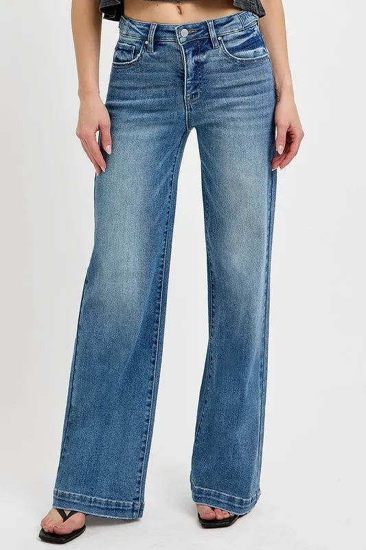 RISEN Full Size Tummy Control High Rise Wide Adjustable Waist Band Jeans Plus Size Medium / 0 