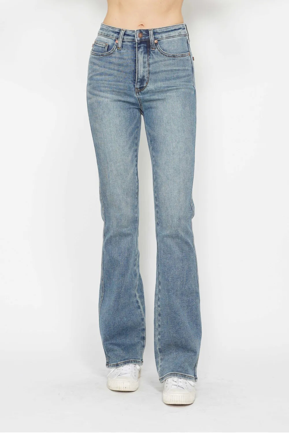 Judy Blue Full Size Tummy Control Back Embroidered Pocketed Bootcut Jeans Plus Size SHORT INSEAM / 0/24 