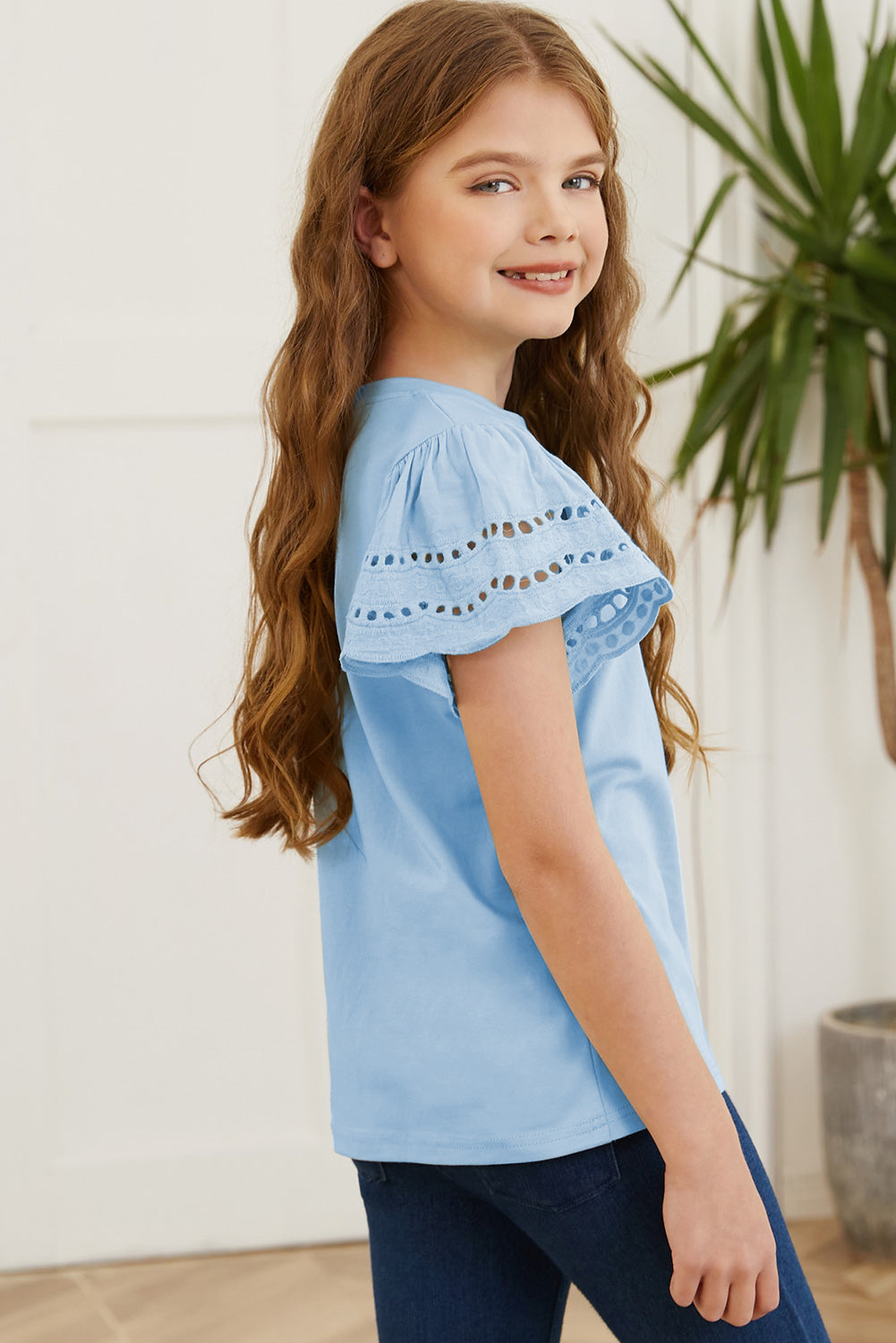 Round Neck Flutter Sleeve T-Shirt White / S 