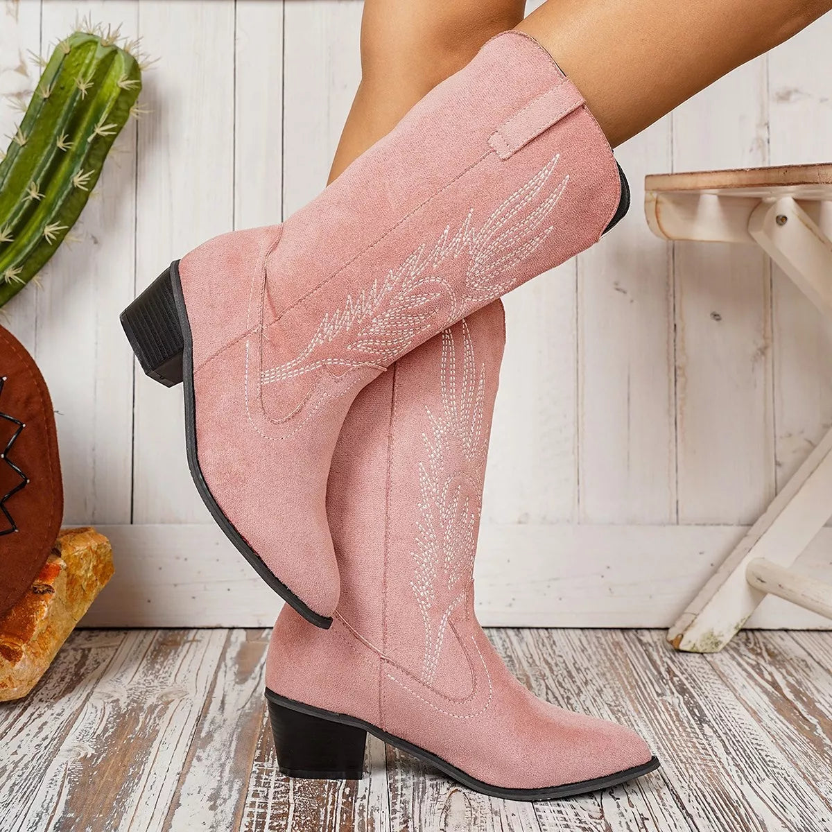 Point Toe Block Heels Boots Dusty Blue / 36 
