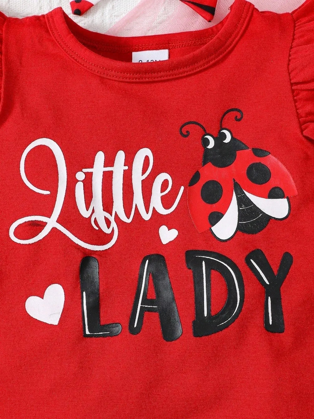 Children's Headband, Round Neck Ruffle Sleeve Top and Pants Set Red / 6-9M 