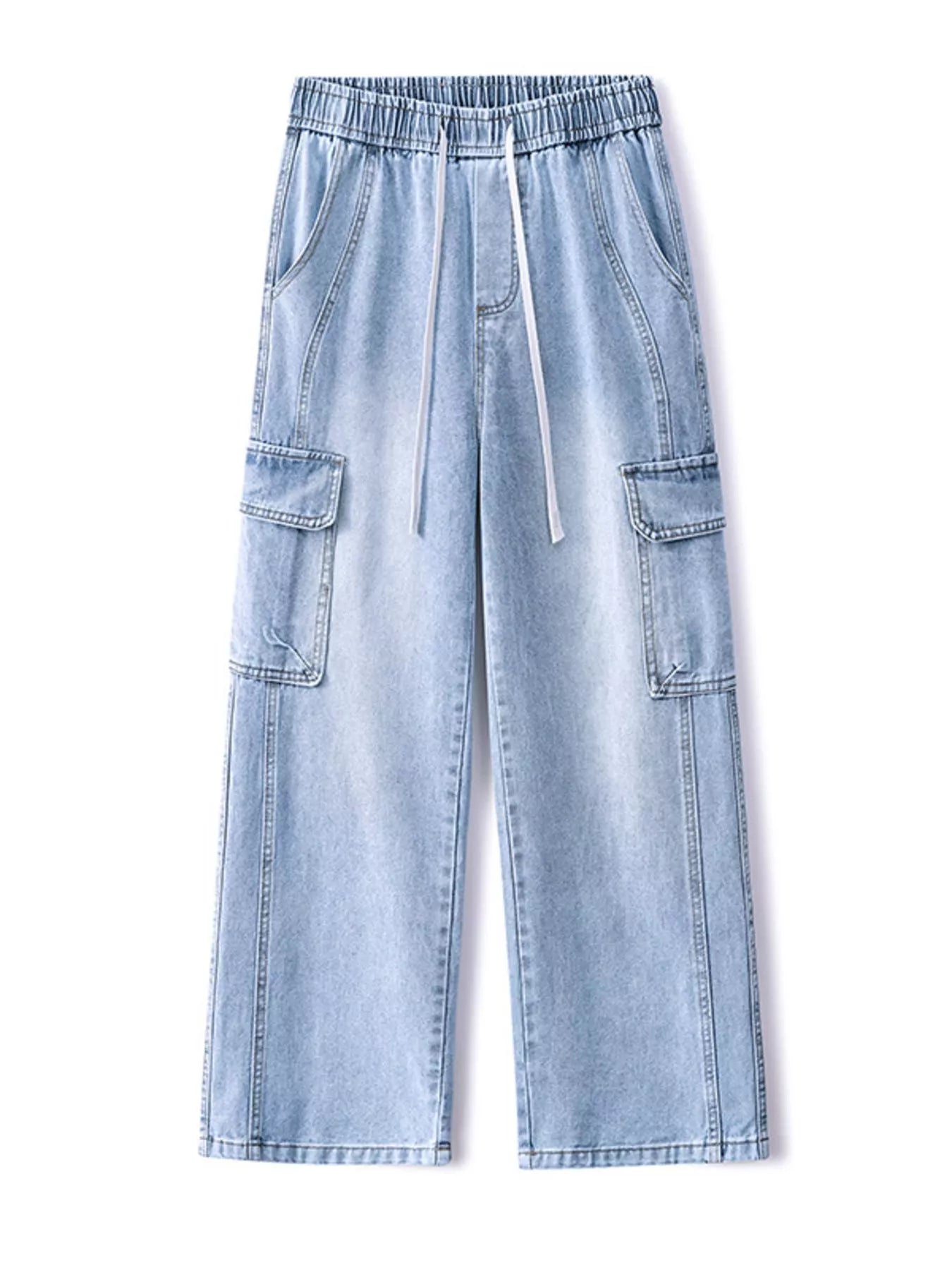 Men's Full Size Wide Leg Cargo Jeans Plus Size Vintage Blue / S 