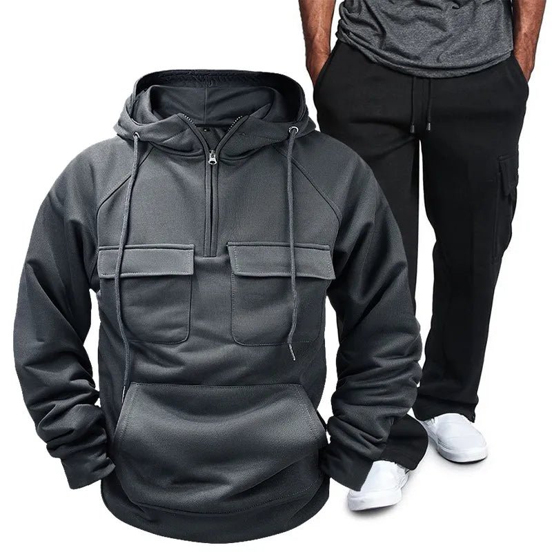 Men's Full Size Pocketed Drawstring Hoodie and Pants Set Plus Size Black / S 