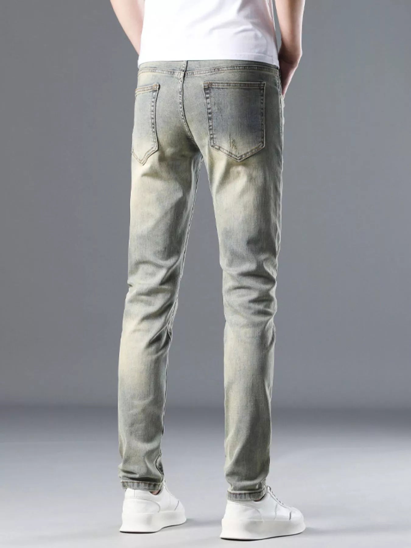 Men's Distressed Slim Fit Jeans Vintage Yellow / 28 