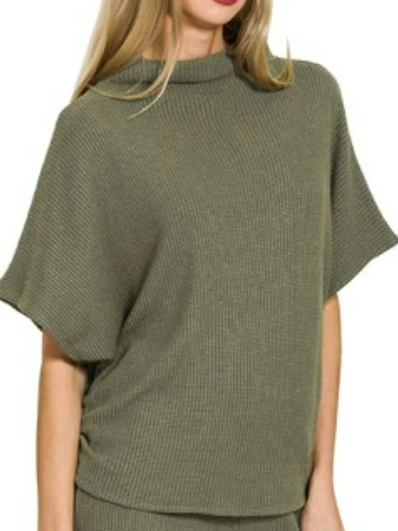 Zenana Mock Neck Top and Pants Sweater Set DK OLIVE / S 
