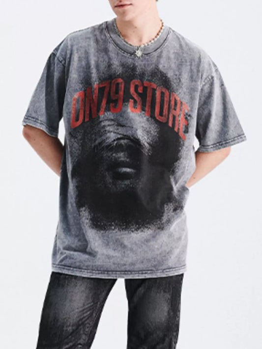 Men's Graphic Round Neck Short Sleeve T-Shirt Silver Gray / M 