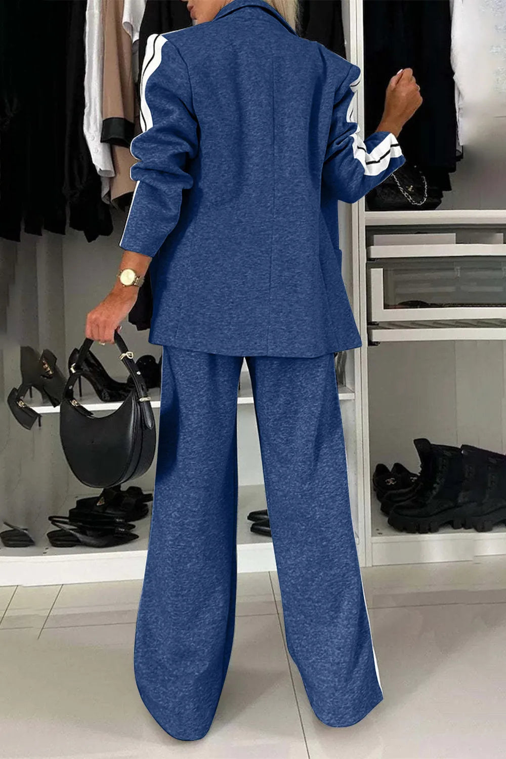 Full Size Contrast Lapel Collar Top and Pants Set Light Gray / S 