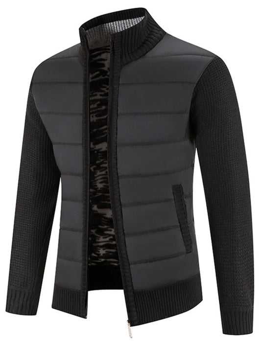 Men's Plus Size Quilted Knit Bomber Jacket with Stand Collar Black / M 