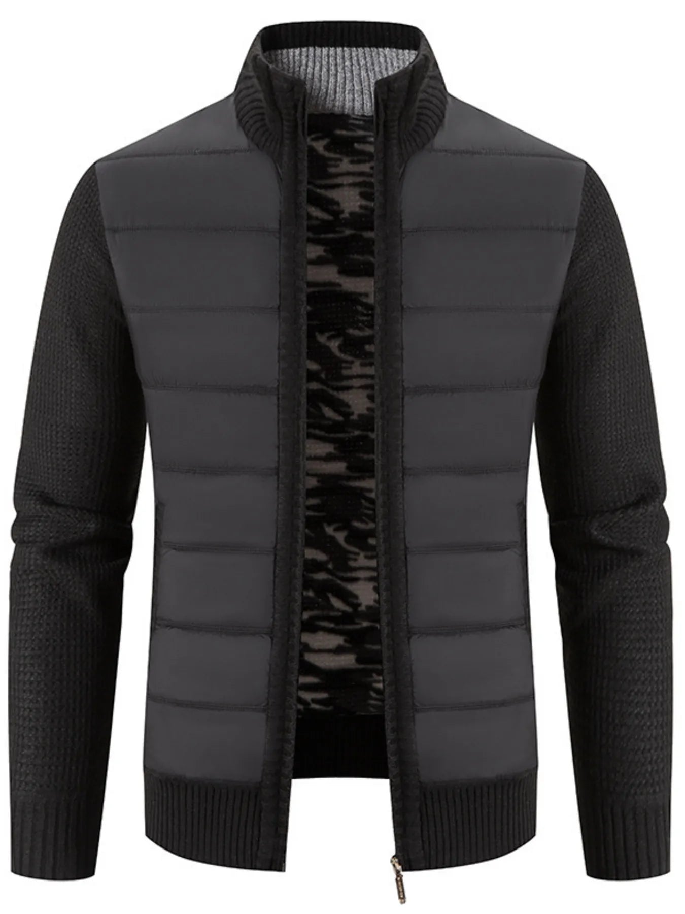Men's Plus Size Quilted Knit Bomber Jacket with Stand Collar Black / M 