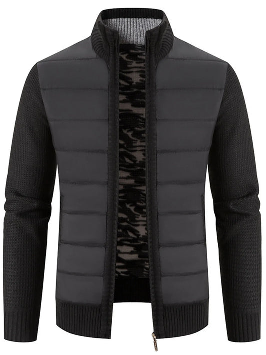 Men's Plus Size Quilted Knit Bomber Jacket with Stand Collar Black / M 