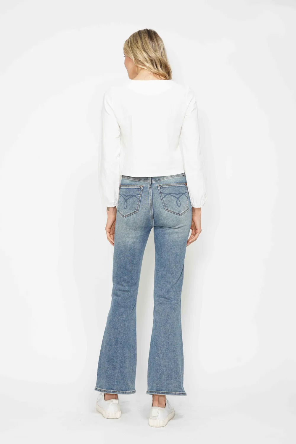 Judy Blue Full Size Tummy Control Back Embroidered Pocketed Bootcut Jeans Plus Size SHORT INSEAM / 0/24 