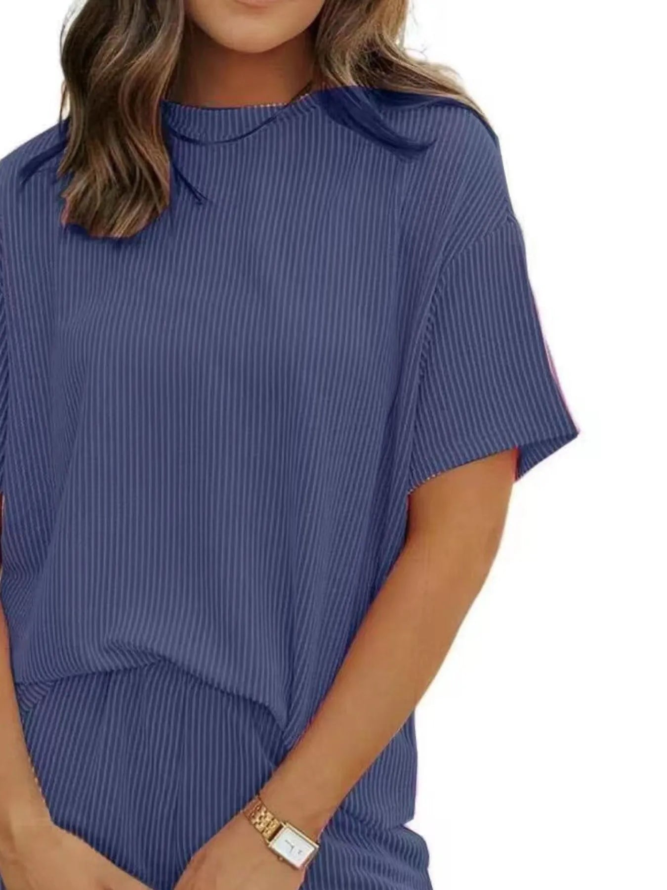 Full Size Ribbed Short Sleeve Top and Shorts Two-Piece Set Plus Size Purple / S 
