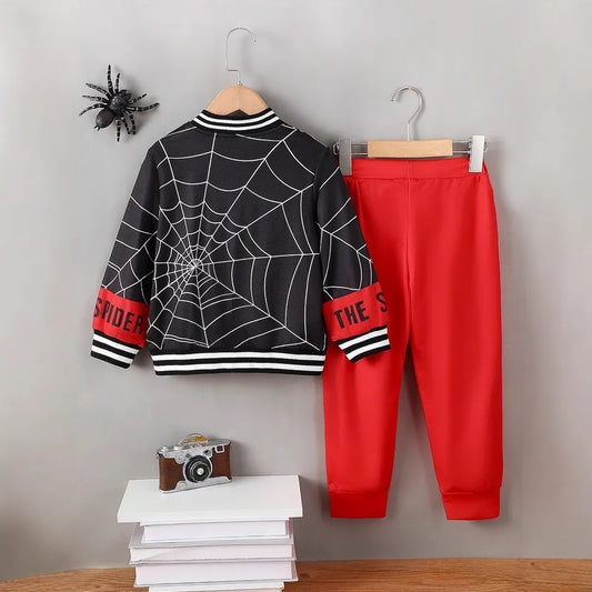 Spider Baseball Collar Top and Pants Set Black/Red / 4Y 