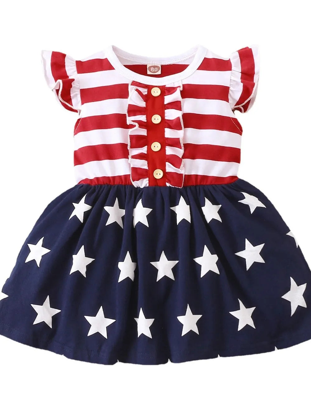 Striped & Stars Ruffled Round Neck Cap Sleeve Dress Red/Blue/White / 9-12M 