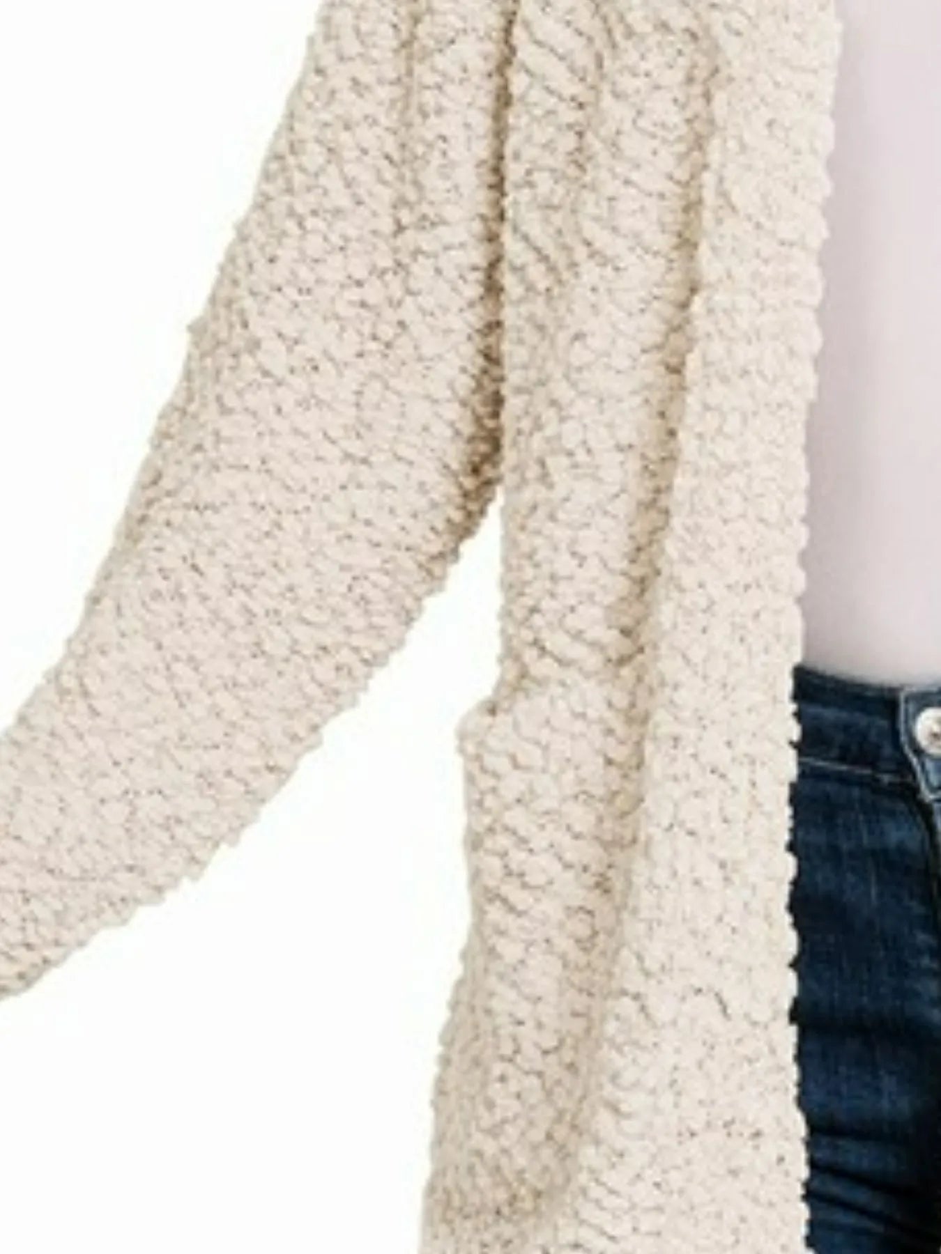 Zenana Long Sleeve Popcorn Sweater Cardigan with Pockets SAND BEIGE / S 