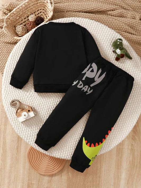 Children's Dinosaur Graphic Sweatshirt and Pants Set Black / 4Y 