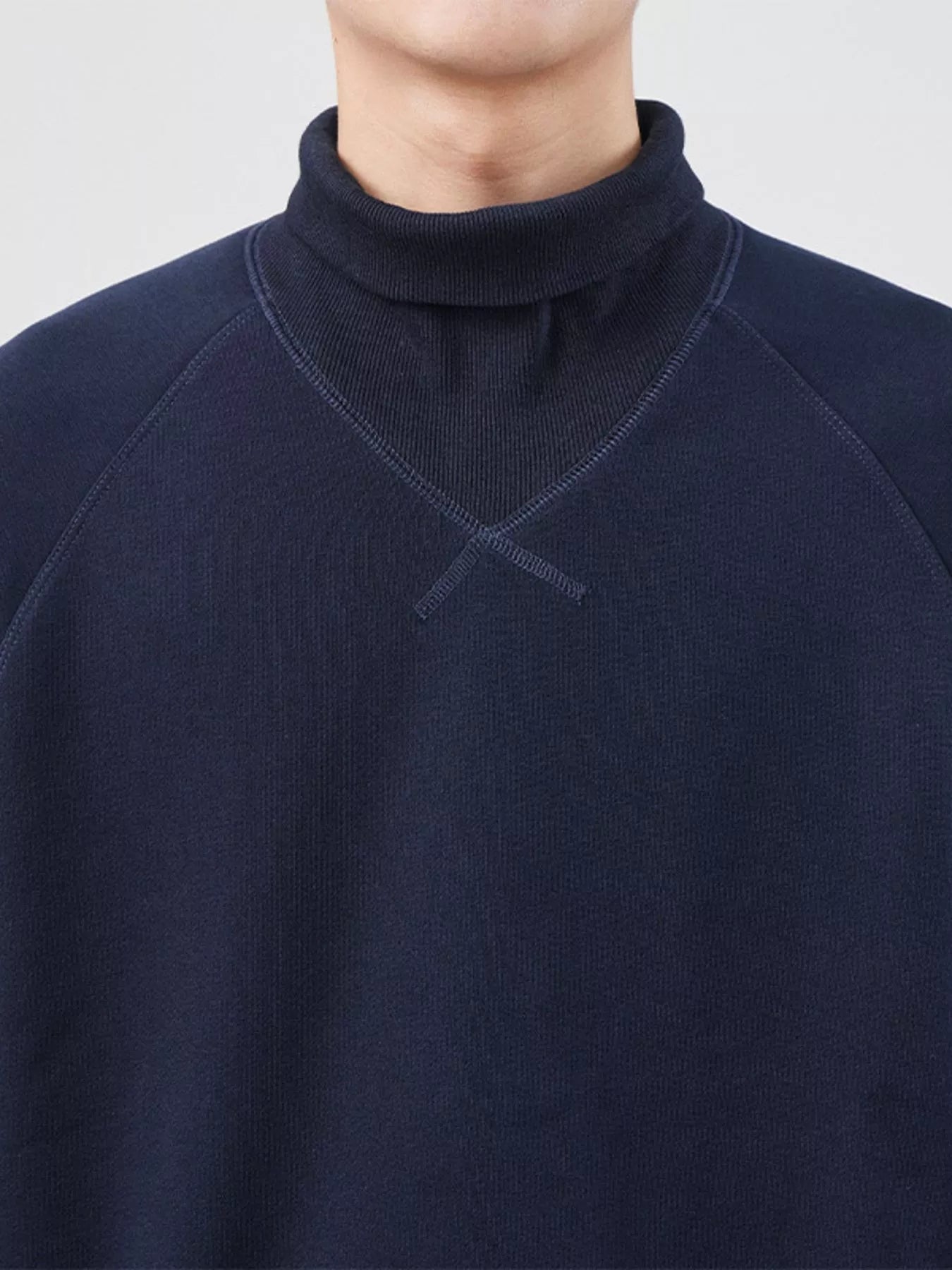 Men's Plus Size Turtleneck Long Sleeve Sweatshirt Deep Navy Blue / M 