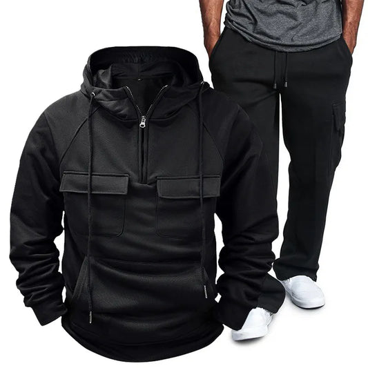 Men's Full Size Pocketed Drawstring Hoodie and Pants Set Plus Size Black / S 