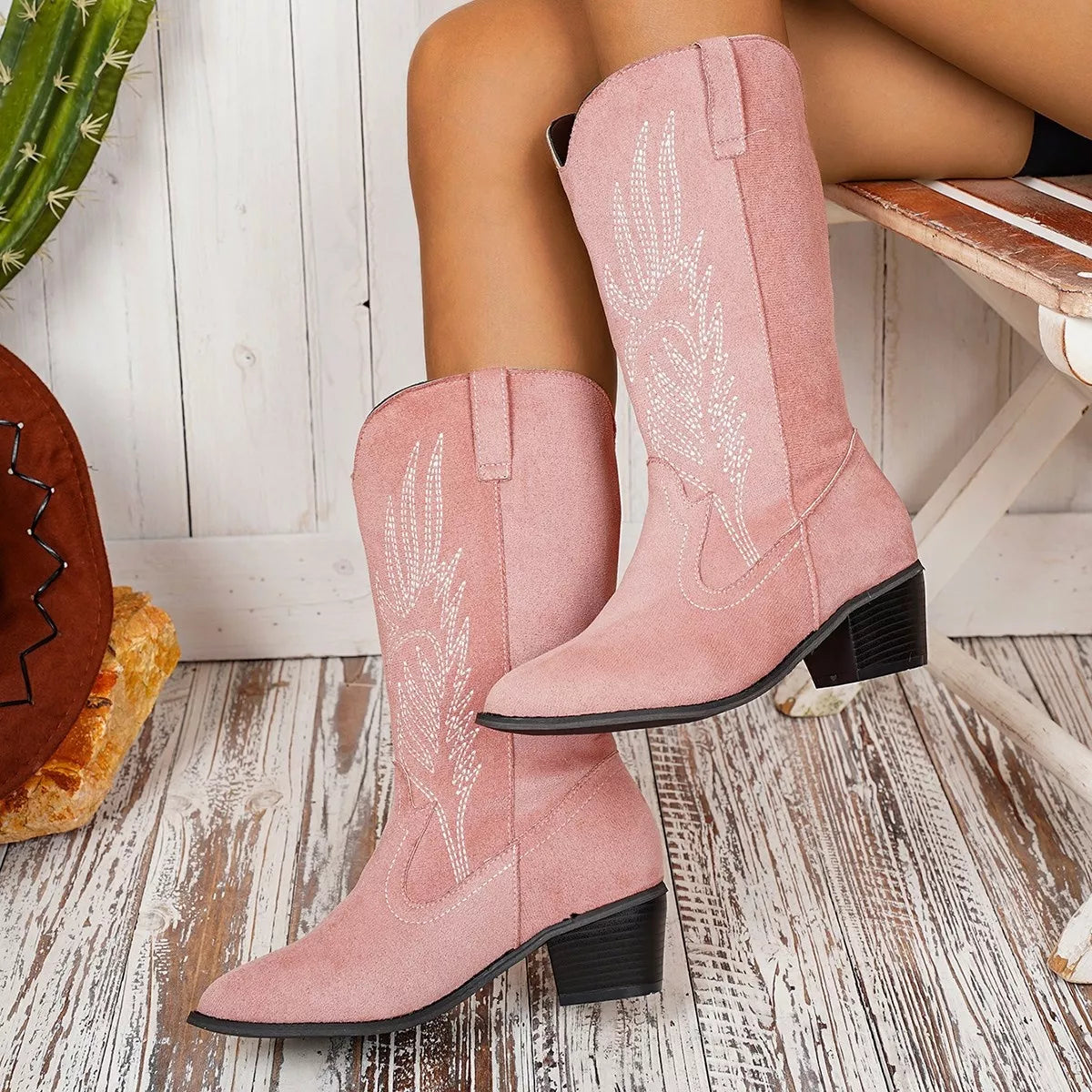Point Toe Block Heels Boots Dusty Blue / 36 
