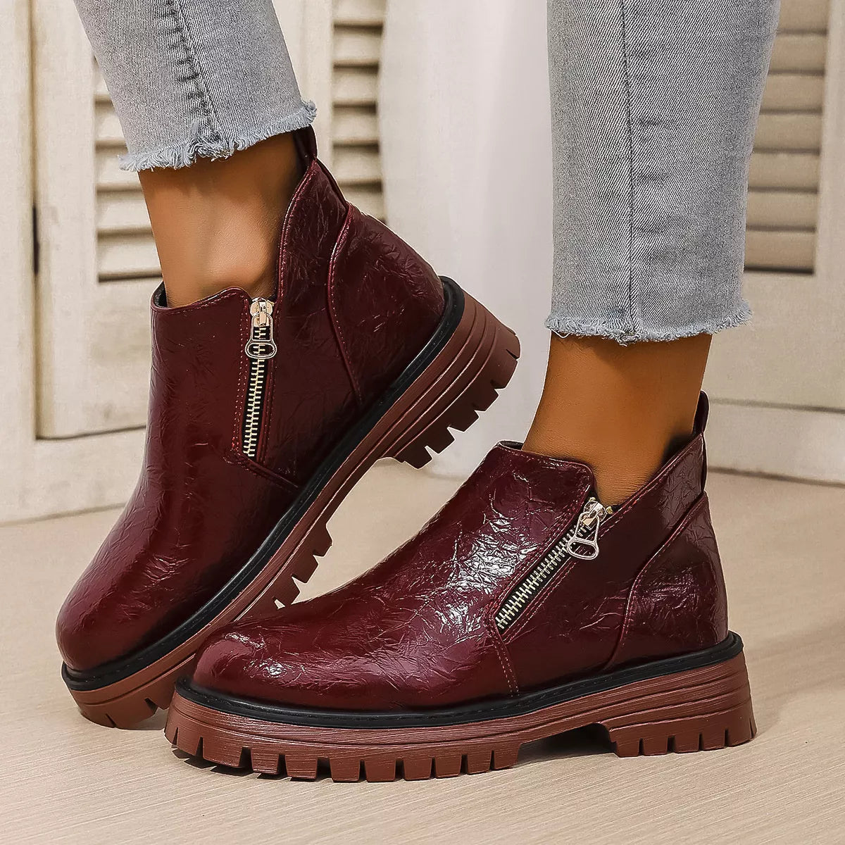 Round Toe Block Heels Boots Black / 36 