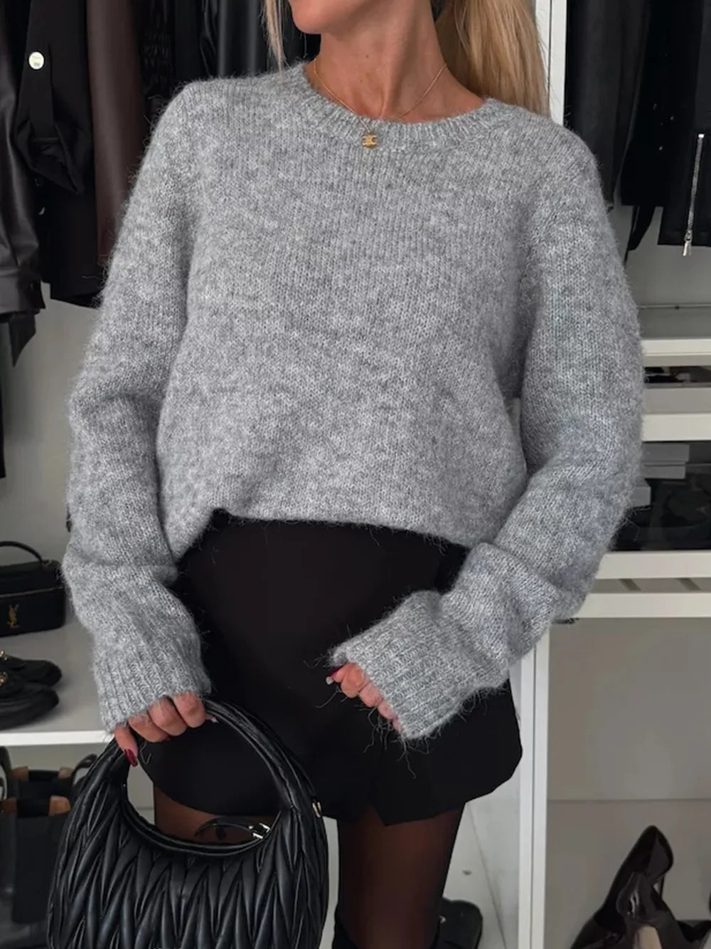 Bow Slit Back Round Neck Sweater Rust / S 