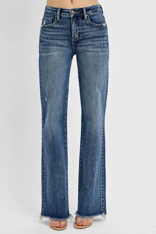 RISEN Full Size Tummy Control High Rise Long Straight Jeans Plus Size DARK / 0 