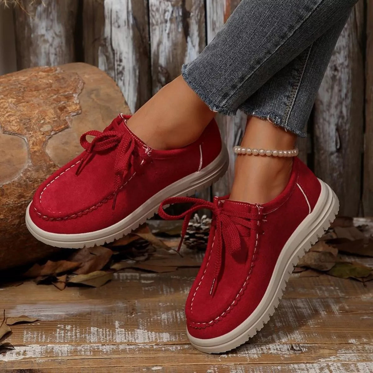 Lace Up Round Toe Loafers Apricot / 36 